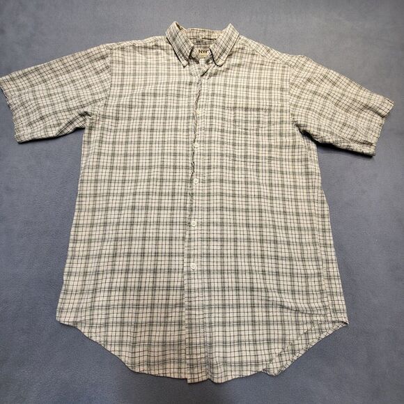 Northwest Territory Button Up Men's Shirt M Plaid Short Sleeve Linen Blend - Picture 1 of 7